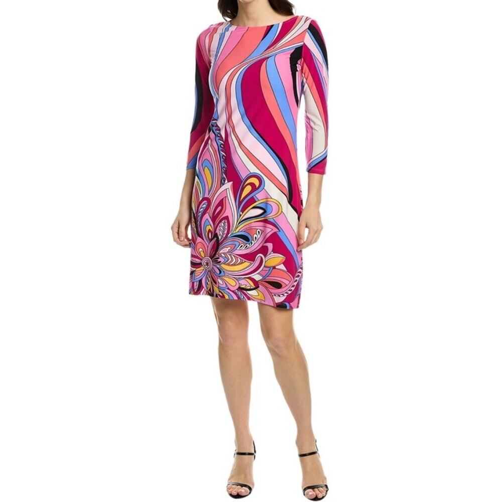 London Times Pink Abstract Print Shift Dress Size 1X‎ 16 Office Career Plus Size